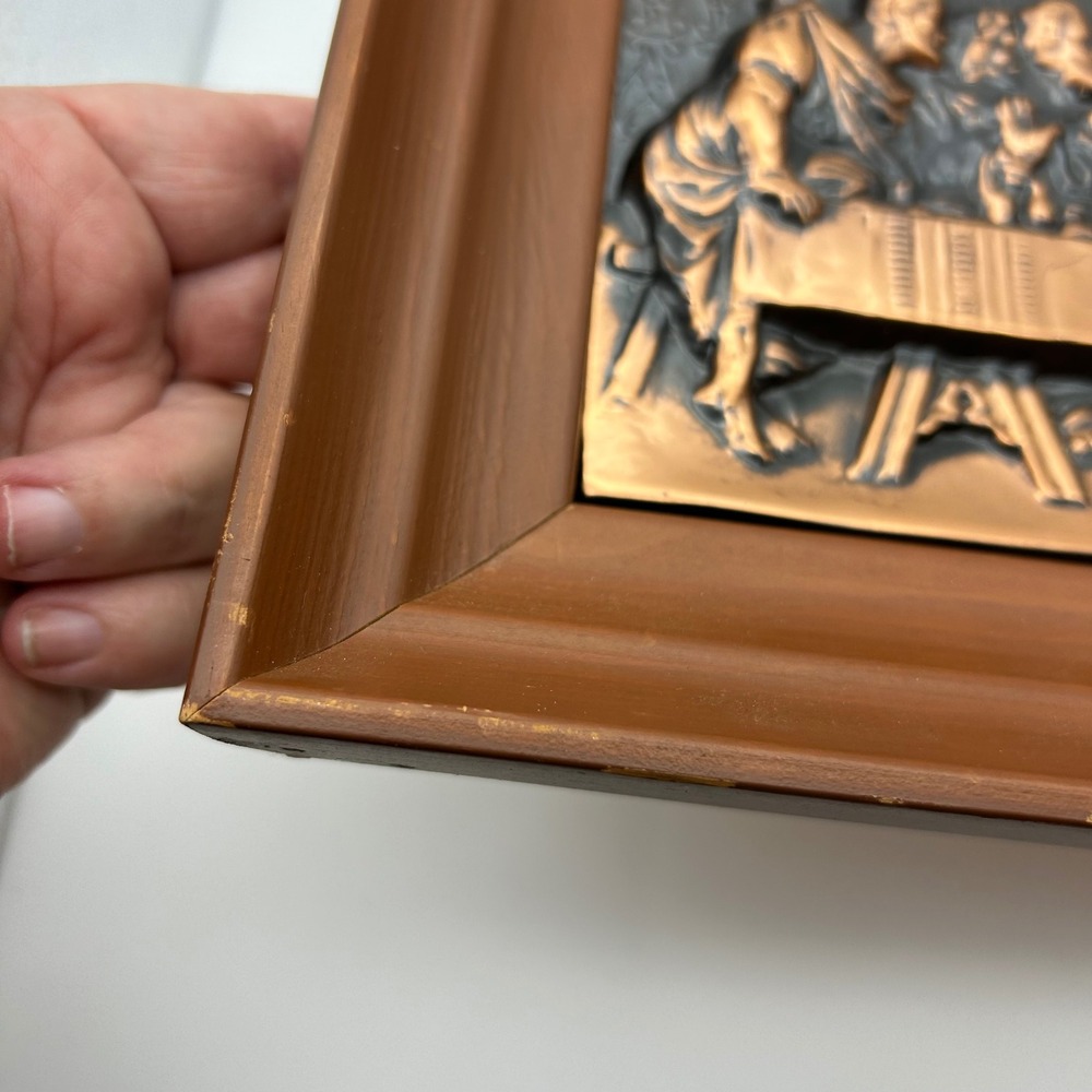 Vintage Copper Relief The‎ Last Supper 3D Metal Wall Art Plaque Framed Religious - Picture 4 of 15